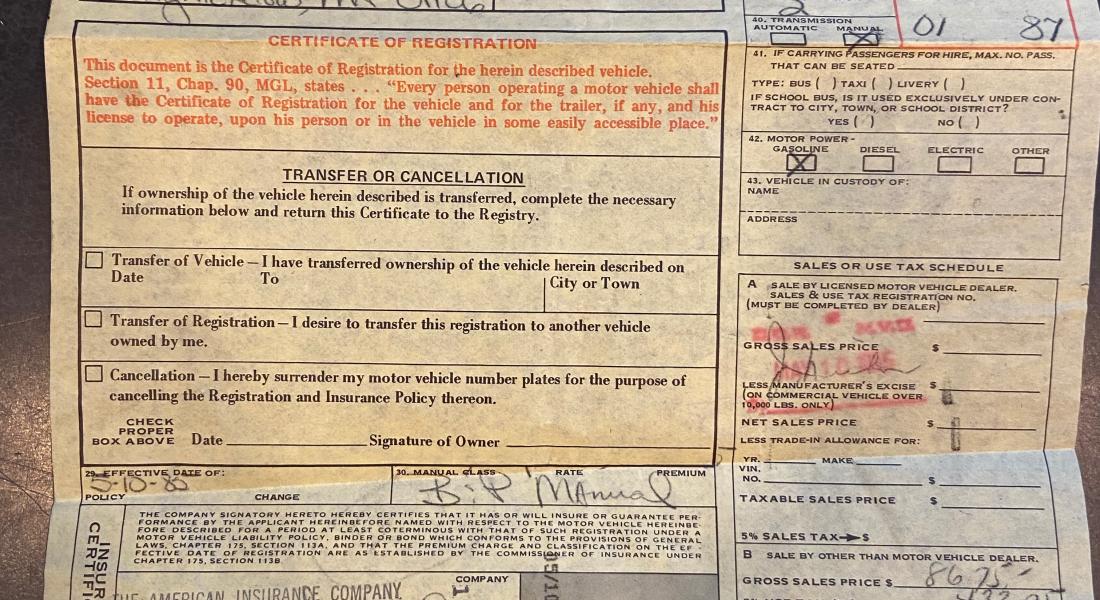 Jeff titling car in his name.  Jeff purchased from John Demartino, who has a great story as well. 