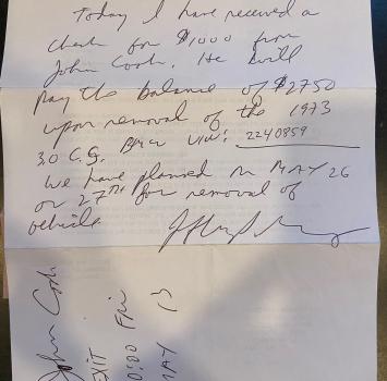 Jeff kept the letter, and used it for my initial receipt.  This is the back of the letter. 